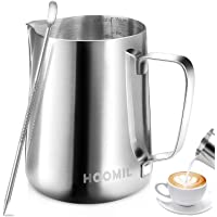 HOOMIL Jarra para Leche para Espumar de Acero Inoxidable para Café y Latte Art (12fl.oz-350ml)